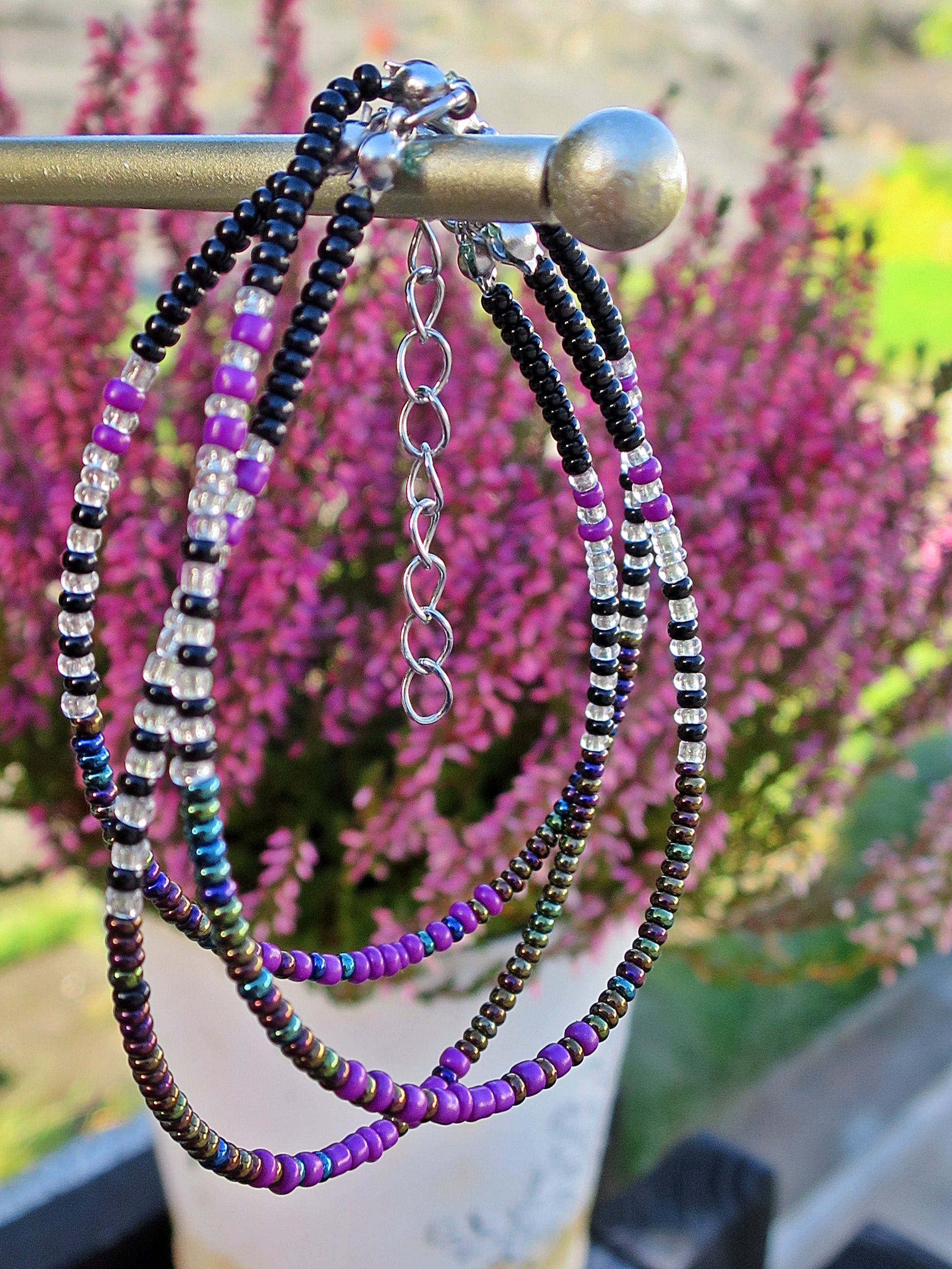 Sett - Mermaid Tails øreanheng og armbånd i lilla, sølv og sort