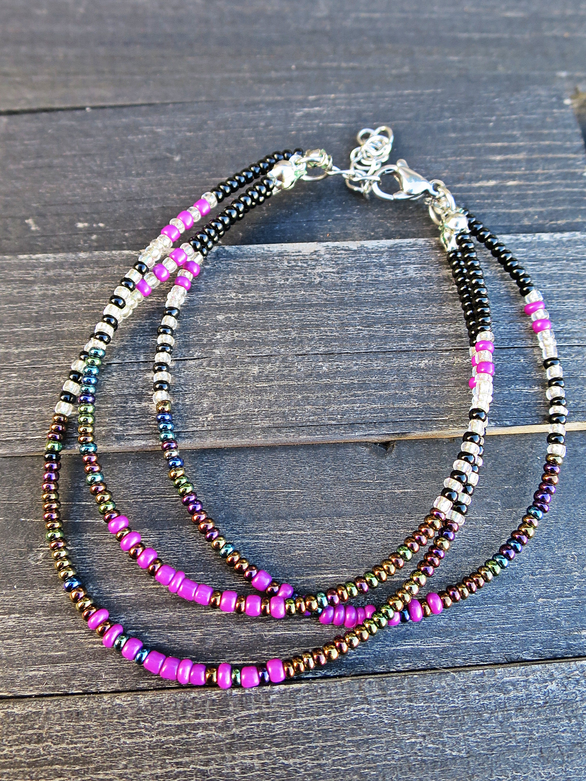 Mermaid - Armbånd i lilla, sølv og sort