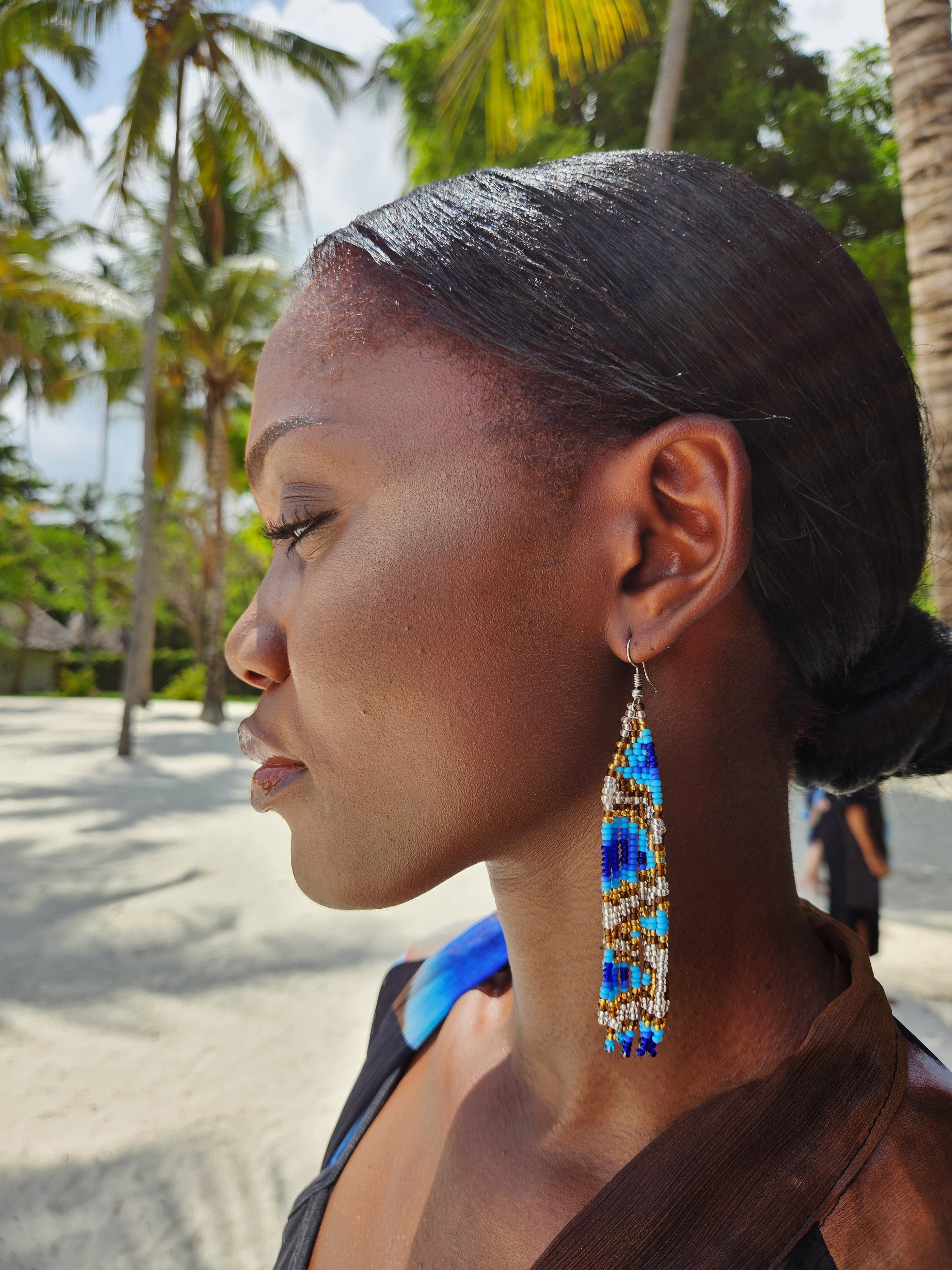 Mermaid Tails - Øreanheng i turkis, blå og gull (påfugl)