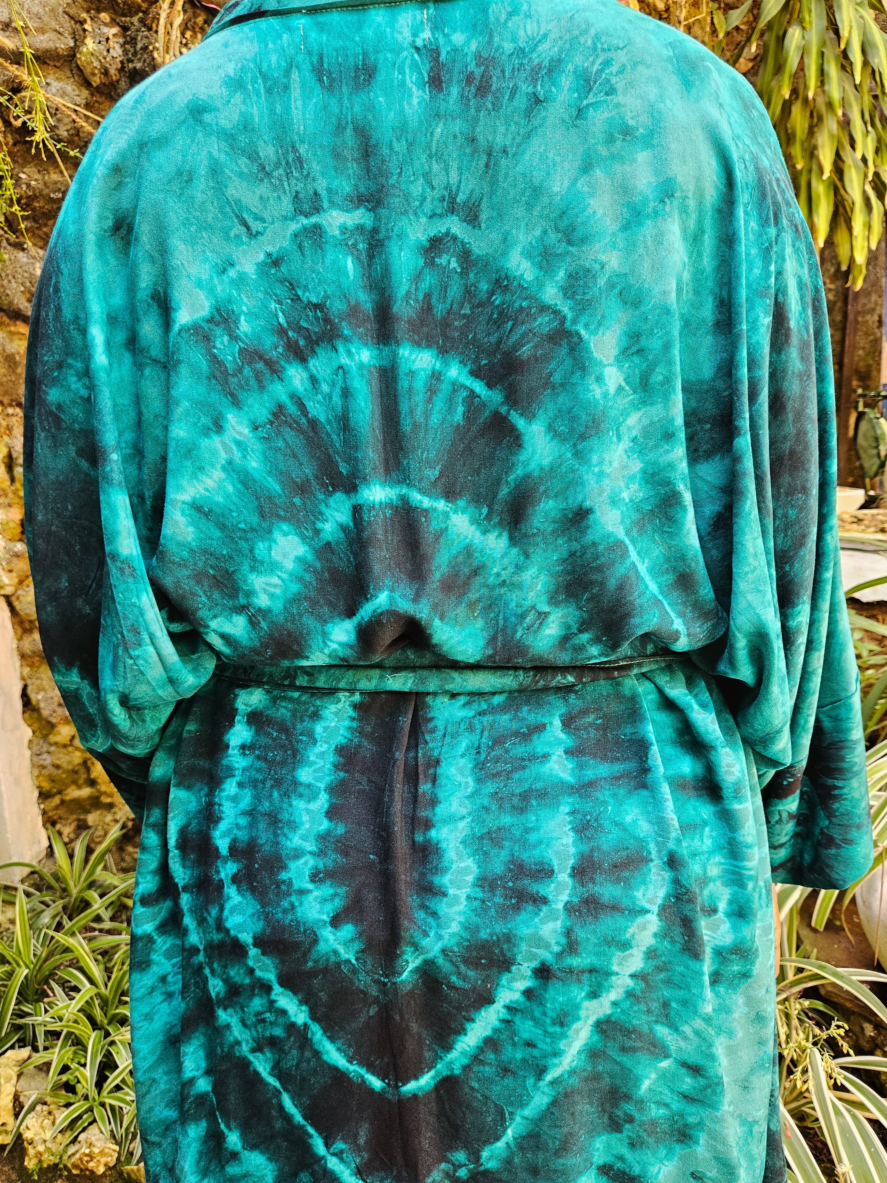 Batikk-kimono i turkis-grønn