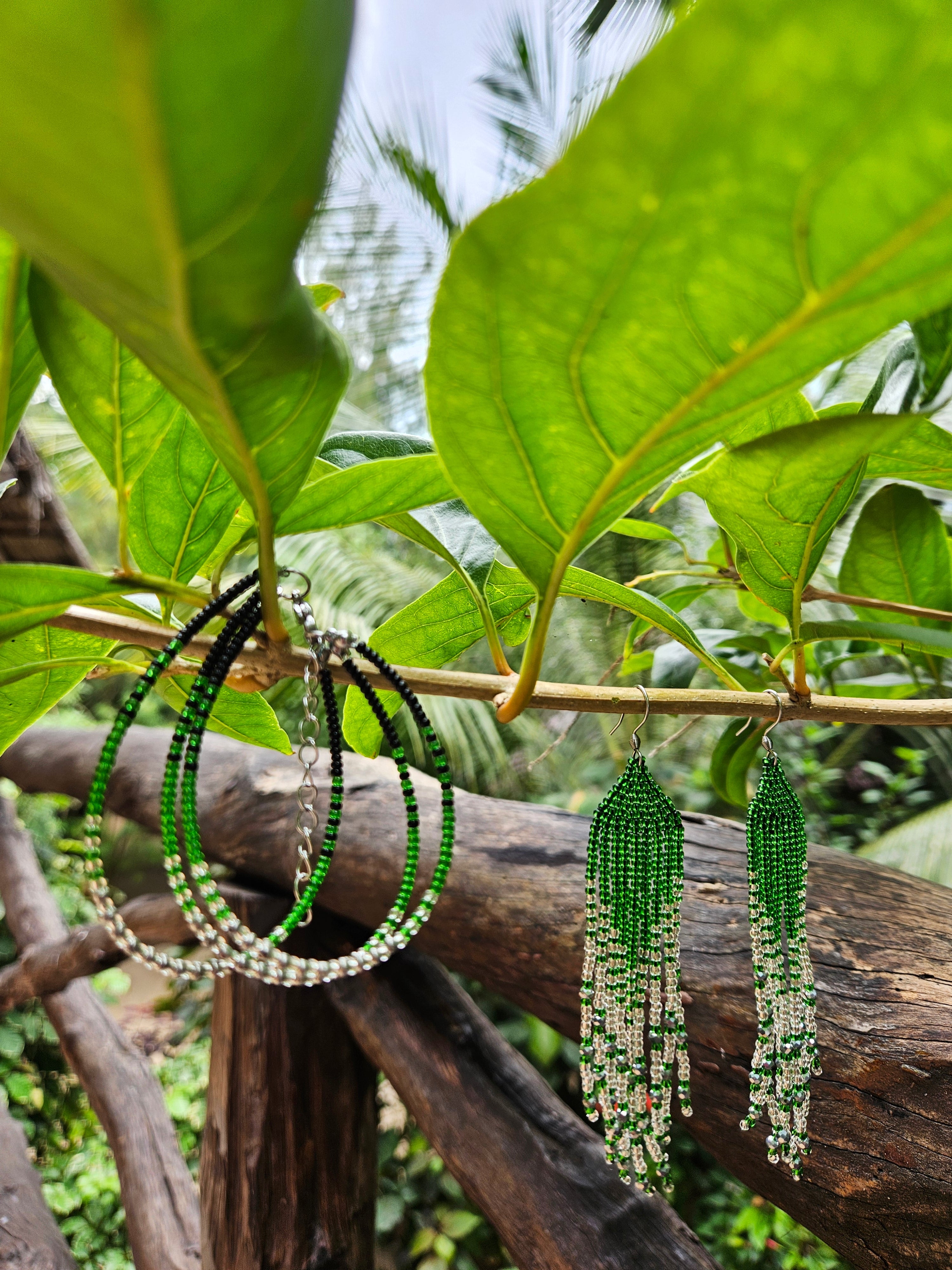 Sett - Mermaid Tails øreanheng og armbånd i sølv og grønt