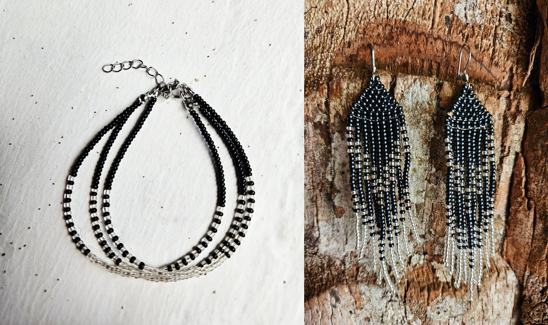 Sett - Mermaid Tails øreanheng og armbånd i sølv og sort