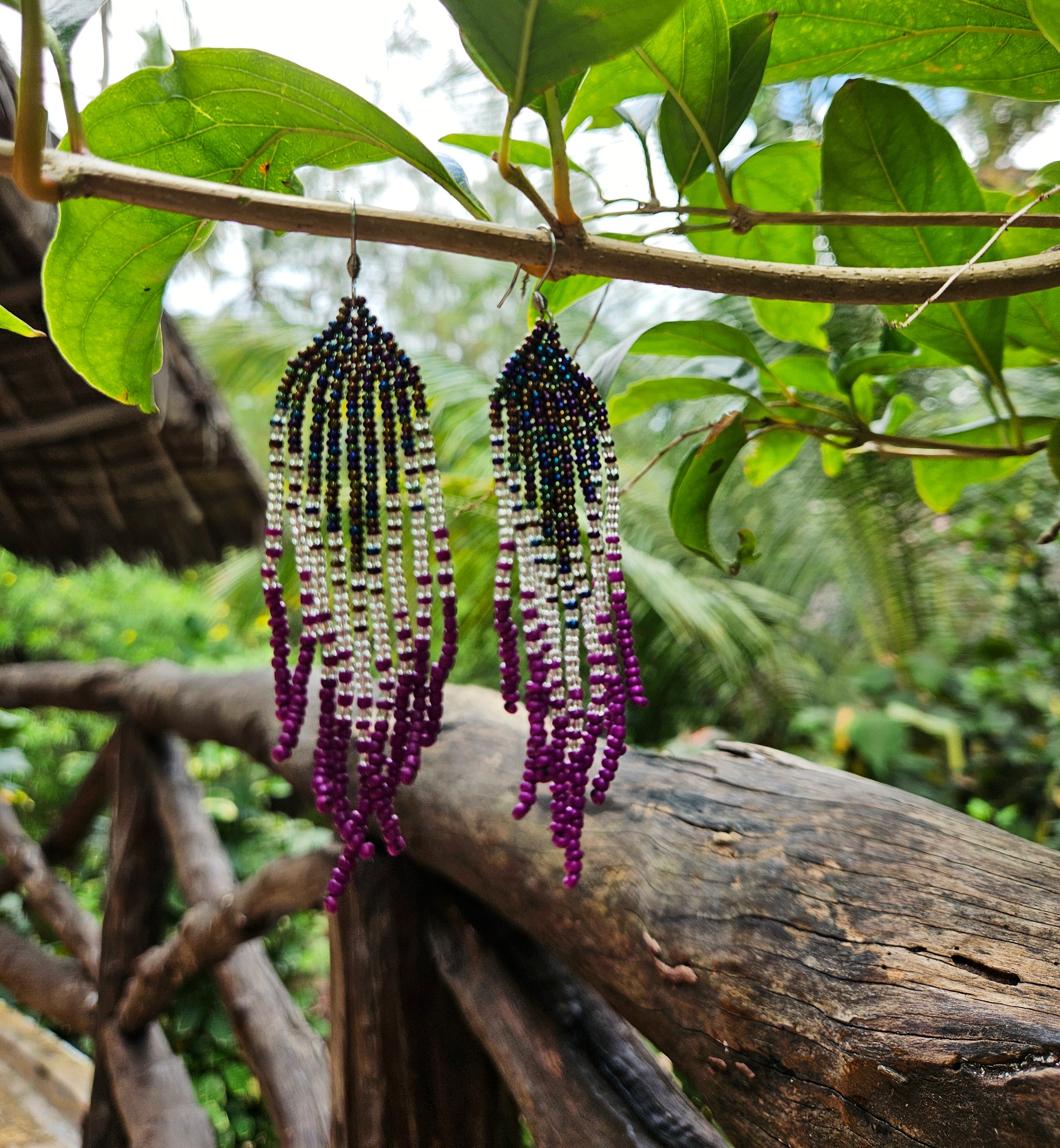 Sett - Mermaid Tails øreanheng og armbånd i lilla, sølv og sort